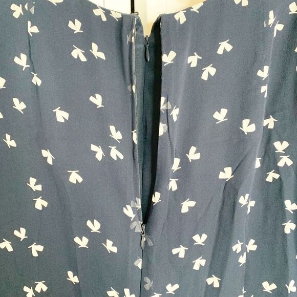Akris Navy White Butterfly Sheer Overlay Silk Shift Button Dress Women’s Size 8 - Picture 9 of 13